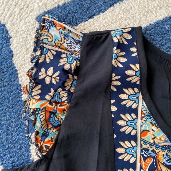 🖤 BOHO BLACK BLUE PAISLEY RUFFLE TOP! - Picture 9 of 9